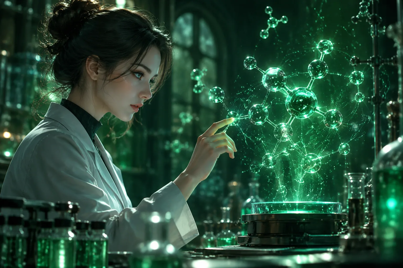 科研人员与绿色分子全息投影